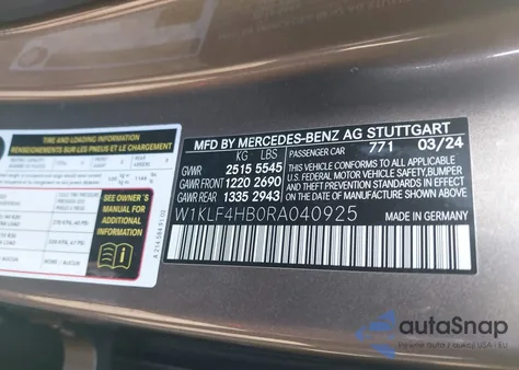 2024 Mercedes-Benz E 350 z USA, uszkodzony, nr VIN W1KLF4HB0RA040925